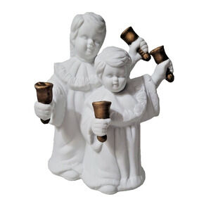 1997 Hermitage Pottery Fine Jade Porcelain Choir Boys With Gold Bells Figurine